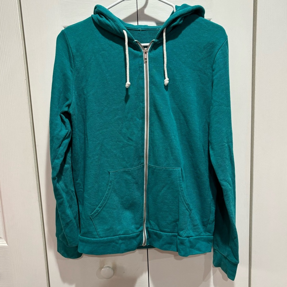 FOREVER 21 Women’s Blue & White Zip Up Hooded Hoodie Sweatshirt Jacket - size S